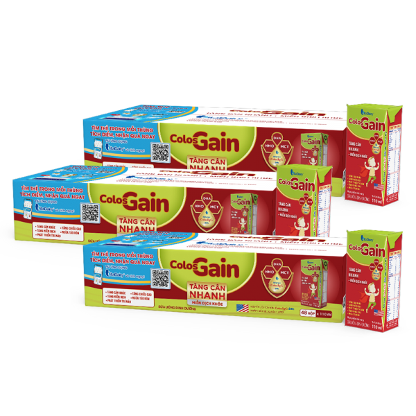 Combo 3 thùng Sữa uống dinh dưỡng Colos Gain 180ml, lốc 4 hộp (trên 1 tuổi)