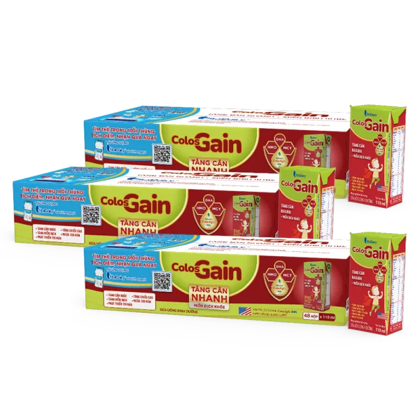 Combo 3 thùng Sữa uống dinh dưỡng Colos Gain 180ml, lốc 4 hộp (trên 1 tuổi)