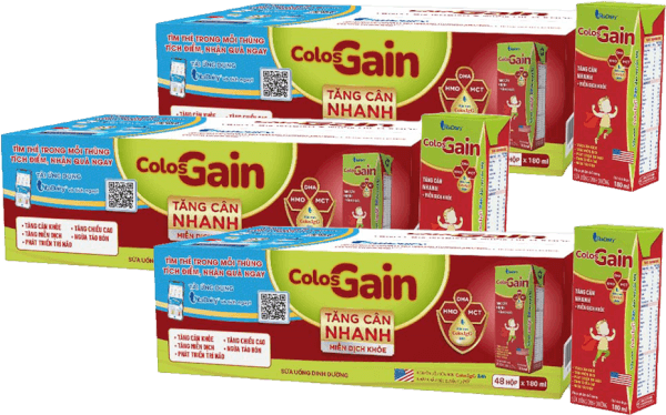 Combo 3 thùng Sữa uống dinh dưỡng Colos Gain 180ml, lốc 4 hộp (trên 1 tuổi)
