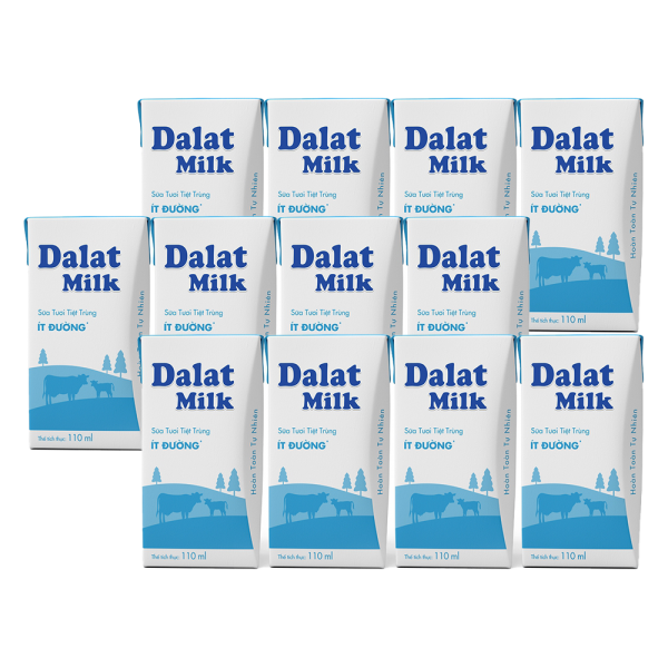 Combo 3 lốc Sữa tươi tiệt trùng Dalat Milk ít đường 110ml (lốc 4 hộp)