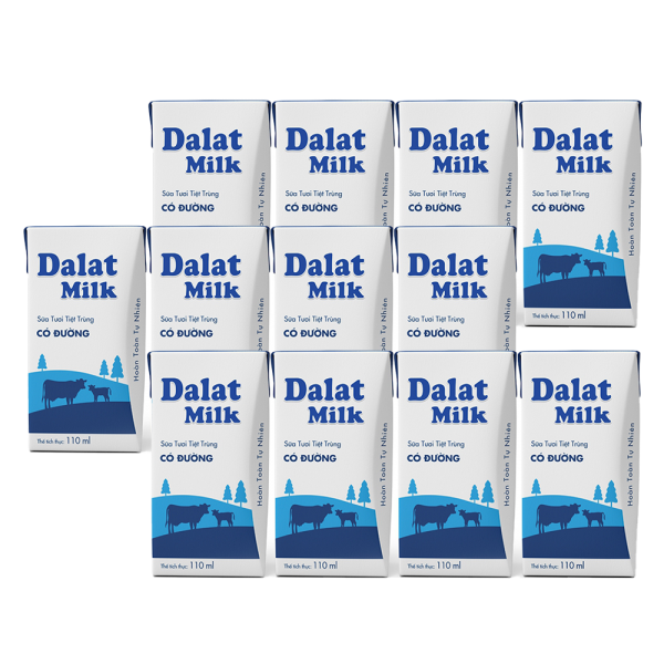 Combo 3 lốc Sữa tươi tiệt trùng Dalat Milk có đường 110ml (lốc 4 hộp)