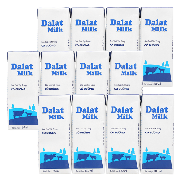 Combo 3 lốc Sữa tươi tiệt trùng Dalat Milk có đường 180ml (lốc 4 hộp)