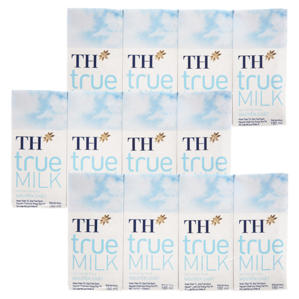 Combo 3 Sữa tươi tiệt trùng nguyên chất TH true Milk 180ml (lốc 4 hộp)