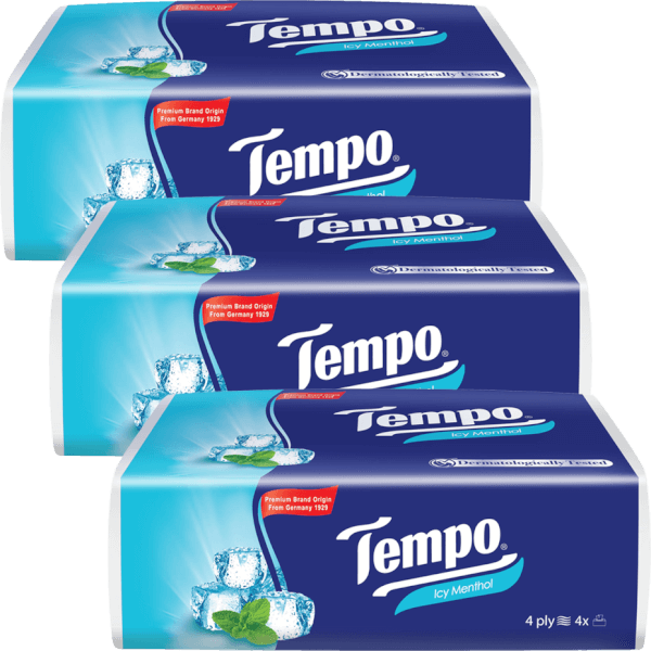 Combo 3 Khăn giấy rút 4 lớp Tempo hương Bạc Hà bịch 90 tờ