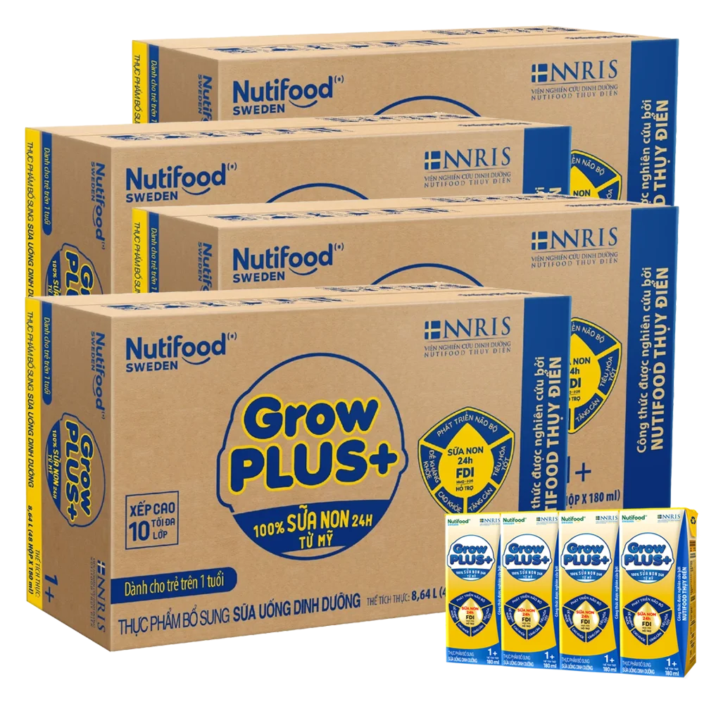 Combo 4 Thùng Sữa GrowPLUS+ Sữa non Vàng 1+ 180ml (lốc 4 hộp)