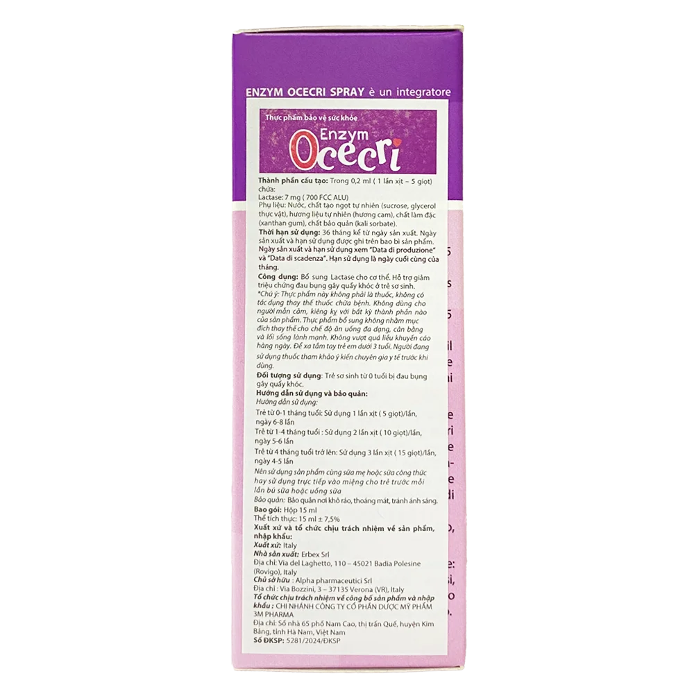 Enzym Lactase Ocecri cho trẻ sơ sinh bất dung nạp Lactase, đau bụng quấy khóc