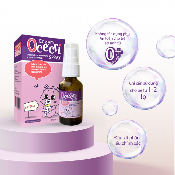 Enzym Lactase Ocecri cho trẻ sơ sinh bất dung nạp Lactase, đau bụng quấy khóc