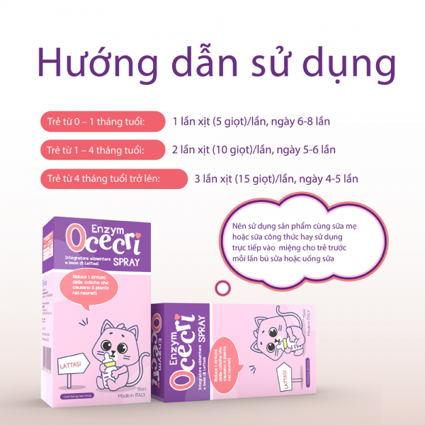 Enzym Lactase Ocecri cho trẻ sơ sinh bất dung nạp Lactase, đau bụng quấy khóc