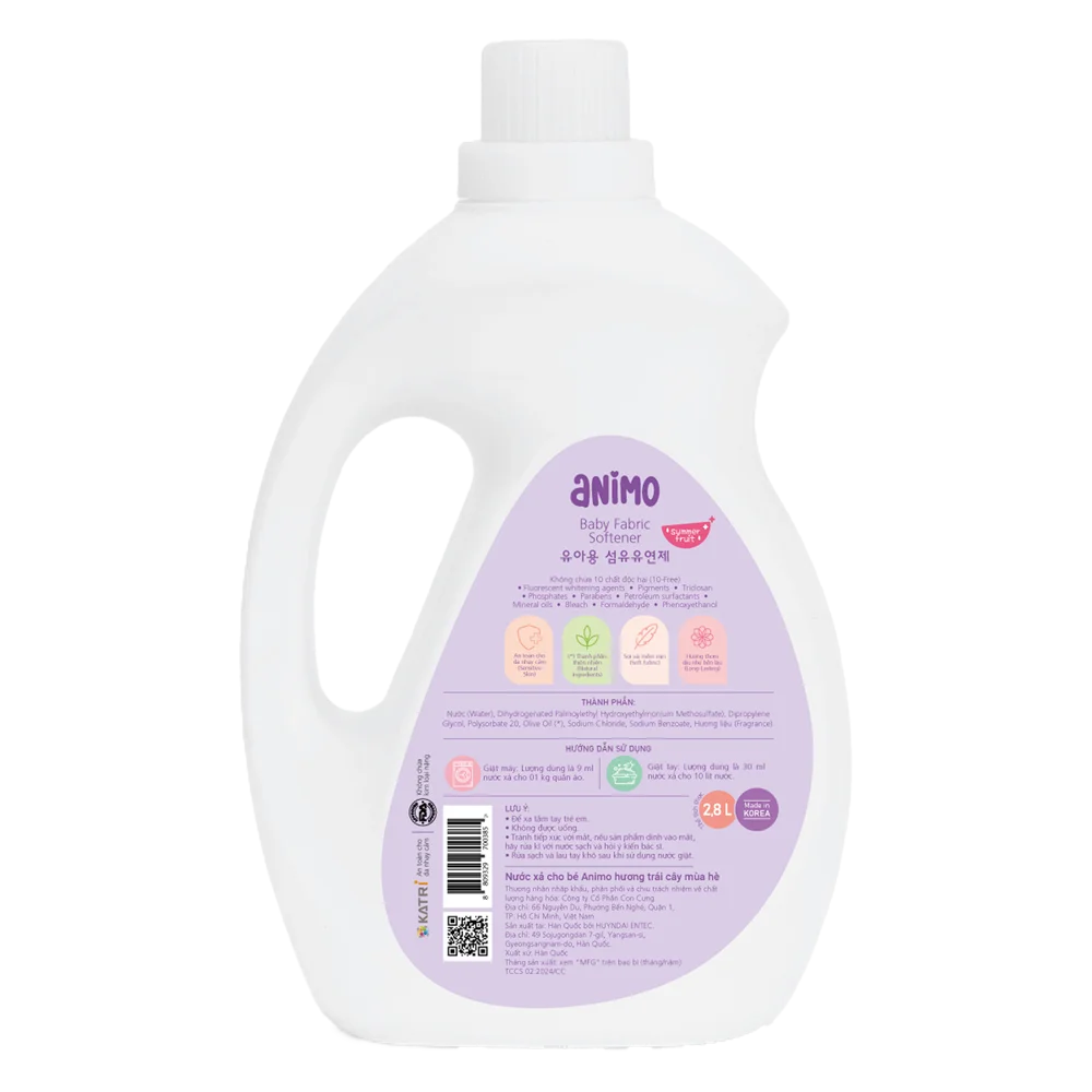 Combo 2 Nước xả cho bé Animo hương trái cây mùa hè chai 2,8L