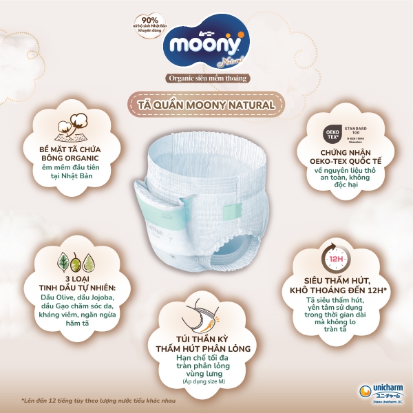 Combo 2 gói Bỉm tã quần Moony Natural size L 36 miếng (9-14kg)