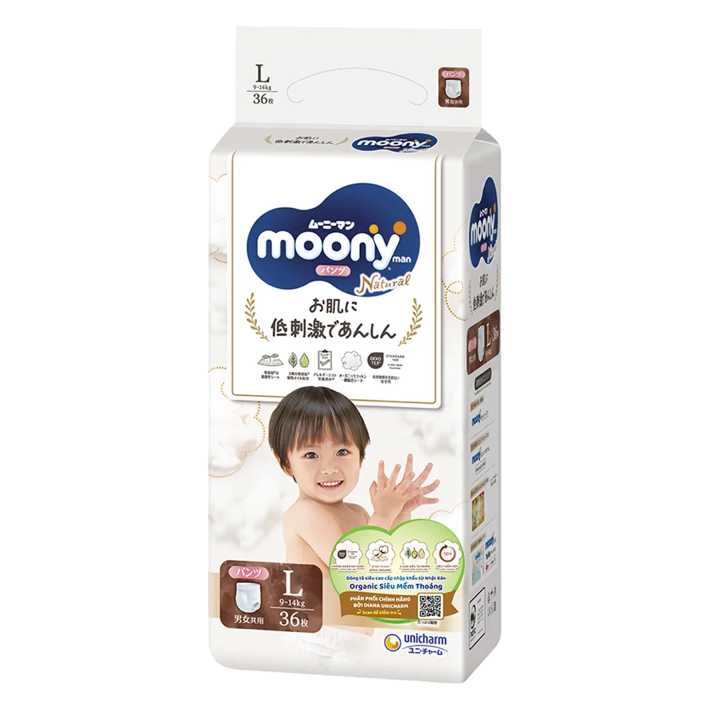 Combo 4 gói Bỉm tã quần Moony Natural size L 36 miếng (9-14kg)