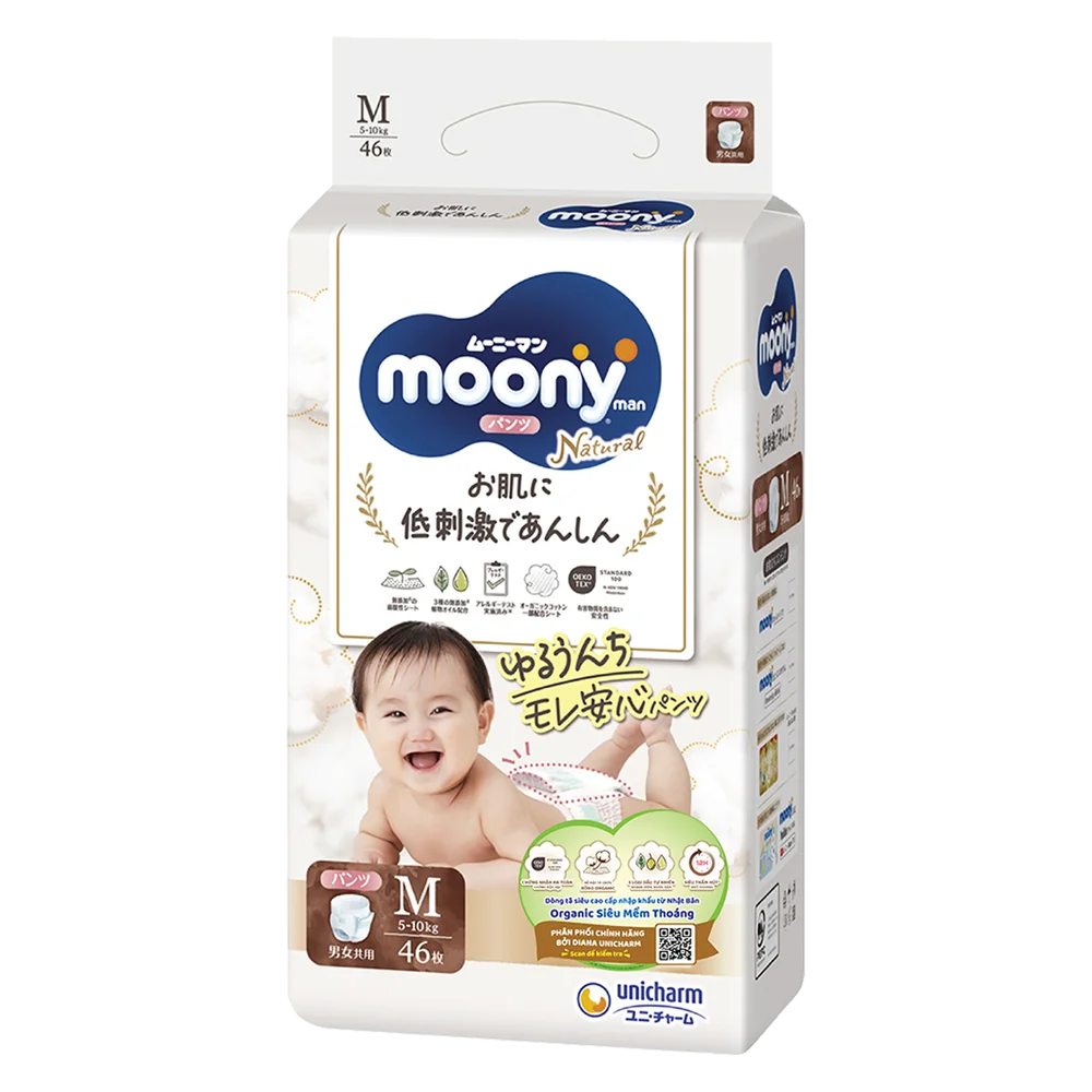 Combo 2 gói Bỉm tã quần Moony Natural size M 46 miếng (5-10kg)