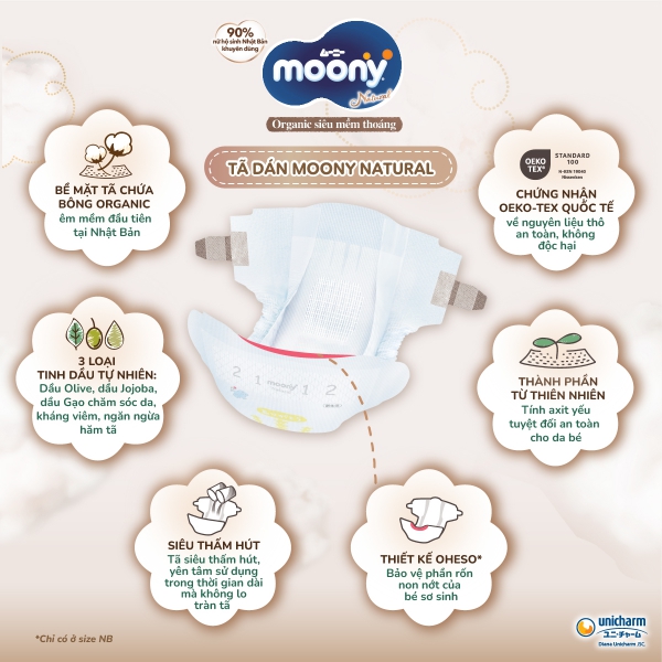 Combo 2 gói Bỉm tã dán Moony Natural size L 38 miếng (9-14kg)