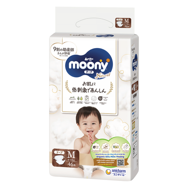Combo 2 gói Bỉm tã dán Moony Natural size M 46 miếng (6-11kg)