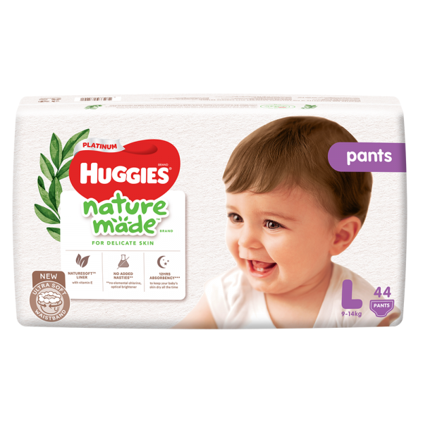 Combo 4 gói Bỉm tã quần Huggies Platinum Nature Made L size 44 miếng (9-14kg)