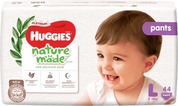Bỉm tã quần Huggies Platinum Nature Made L size 44 miếng (9-14kg) (giao bao bì ngẫu nhiên)