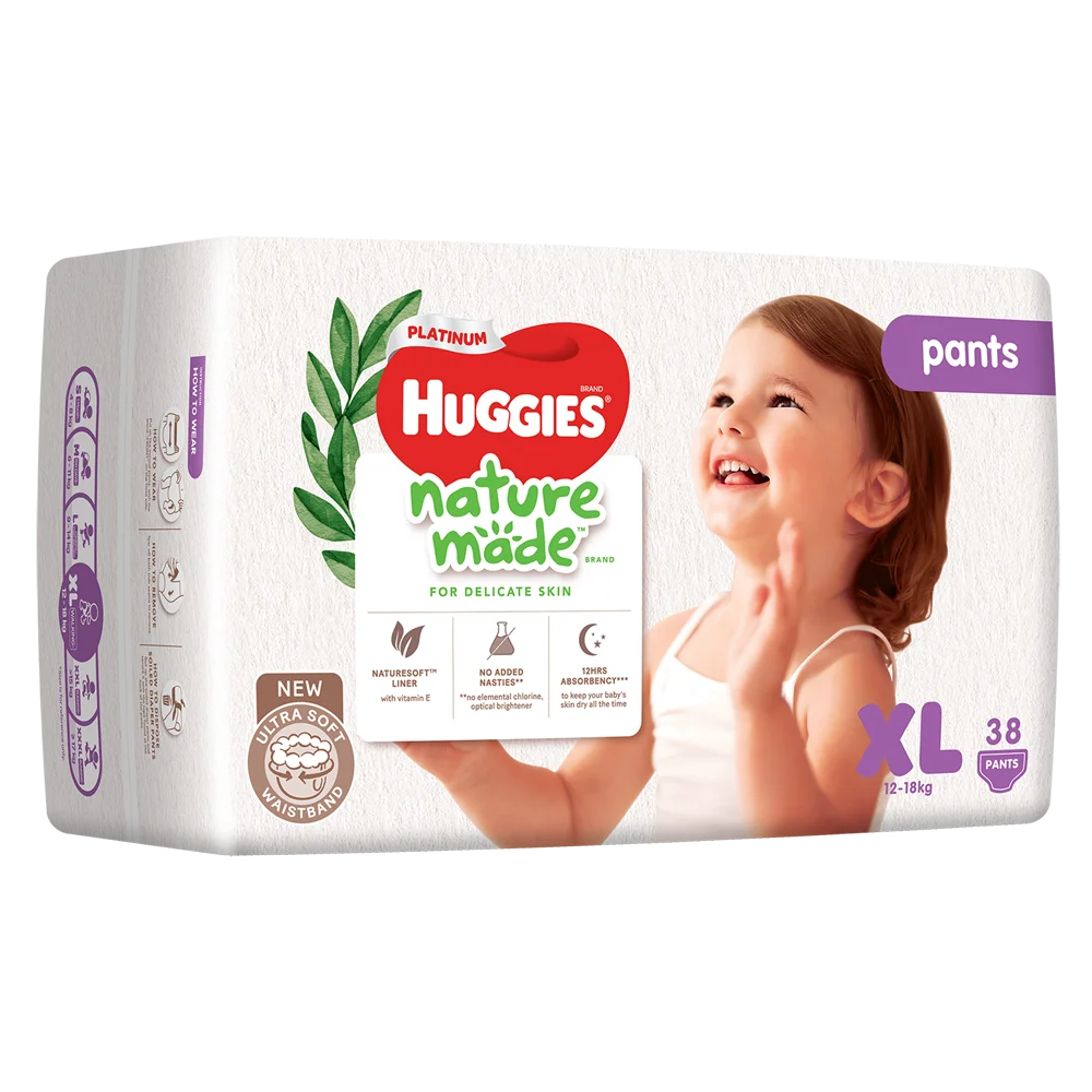 Bỉm tã quần Huggies Platinum Nature Made size XL 38 miếng (12-18kg) (giao bao bì ngẫu nhiên)