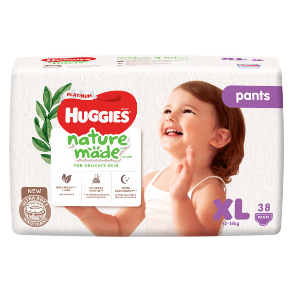 Combo 4 gói Bỉm tã quần Huggies Platinum Nature Made size XL 38 miếng (12-18kg)