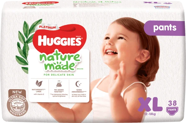 Bỉm tã quần Huggies Platinum Nature Made size XL 38 miếng (12-18kg) (giao bao bì ngẫu nhiên)