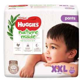 Quà tặng khi mua Combo 2 gói Bỉm tã quần Huggies Platinum Nature Made size XXL 26 miếng (trên 15kg)