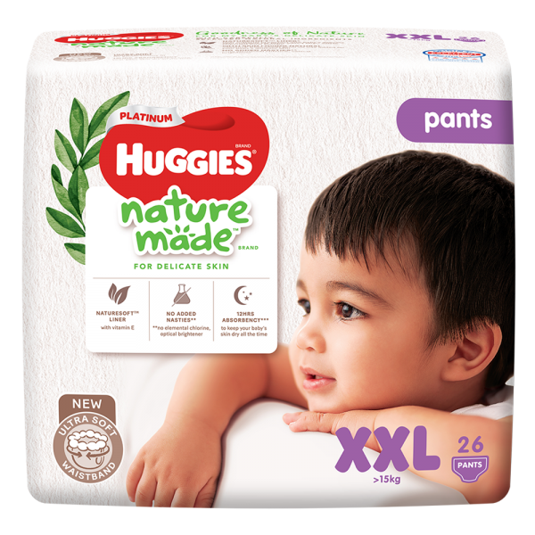 Combo 3 gói Bỉm tã quần Huggies Platinum Nature Made size XXL 26 miếng (trên 15kg)