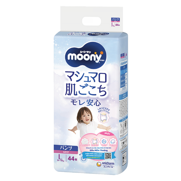 Combo 2 gói Bỉm tã quần Moony bé gái size L 44 miếng (9-14kg)