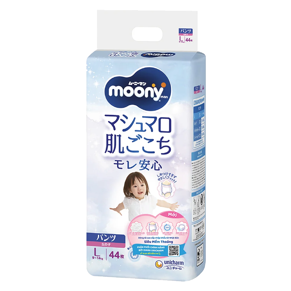 Bỉm tã quần Moony bé gái size L 44 miếng (9-14kg) (giao bao bì ngẫu nhiên)