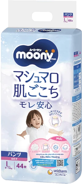 Bỉm tã quần Moony bé gái size L 44 miếng (9-14kg) (giao bao bì ngẫu nhiên)