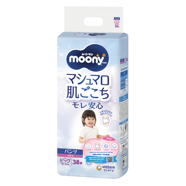 Combo 2 gói Bỉm tã quần Moony bé gái size XL 38 miếng (12-22kg)