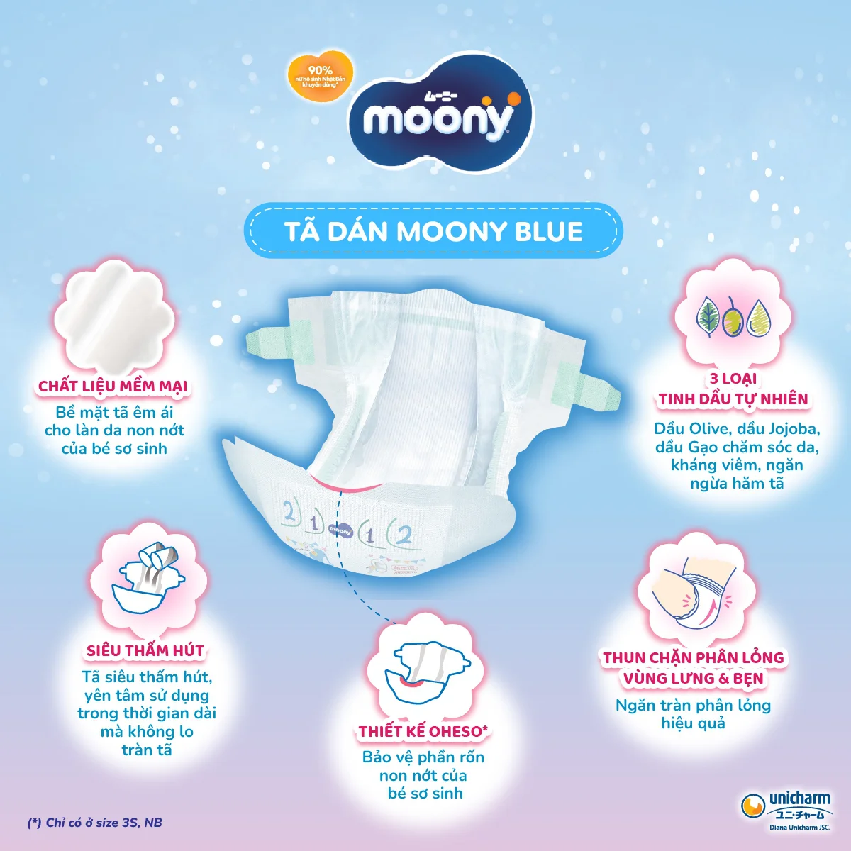 Bỉm tã dán Moony size L, 54 miếng (9-14kg) (giao bao bì ngẫu nhiên)