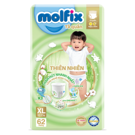 Quà tặng khi mua Combo 3 Bỉm tã quần Molfix thiên nhiên (XL, 12-17kg, 62 miếng) (giao bao bì ngẫu nhiên)