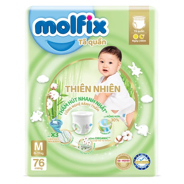 Tã quần Molfix Thiên Nhiên (M, 6 - 11kg, 76 miếng) (giao bao bì ngẫu nhiên)