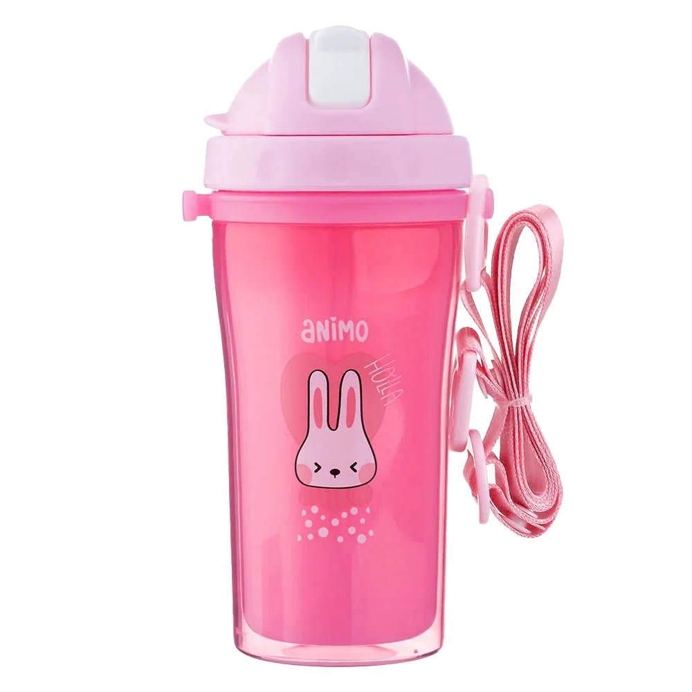 Bình tập uống cách nhiệt Animo (340ml, hồng, dây đeo, RK3415)