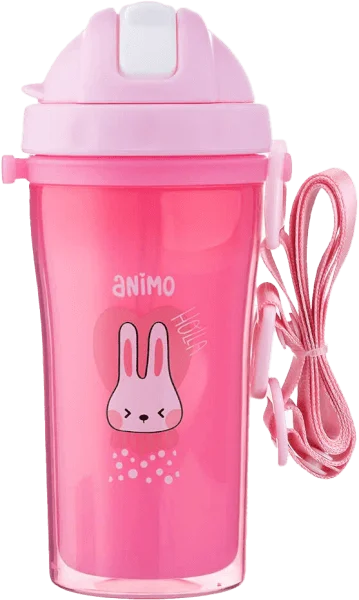 Bình tập uống cách nhiệt Animo (340ml, hồng, dây đeo, RK3415)