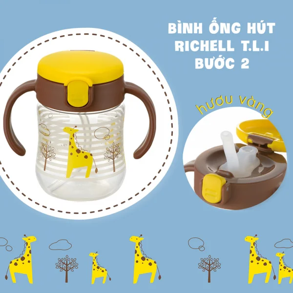 Bình ống hút TLI Richell 200ml (Vàng, RC20356)