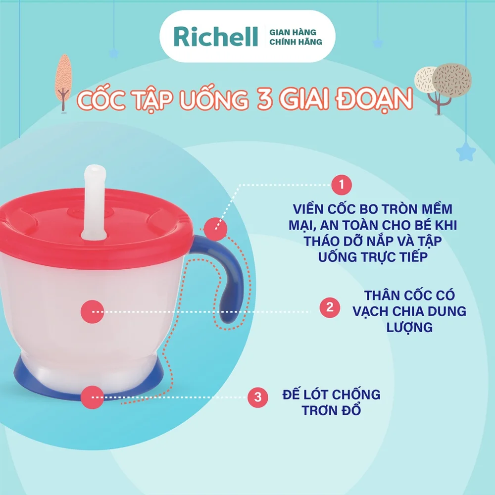 Cốc tập uống 3 giai đoạn Richell 150ml (tay xanh, RC22010)