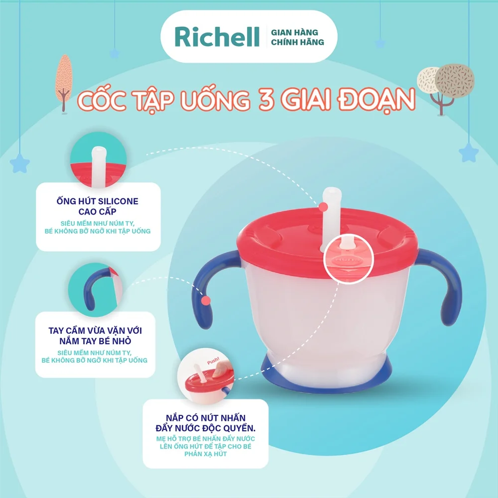 Cốc tập uống 3 giai đoạn Richell 150ml (tay xanh, RC22010)