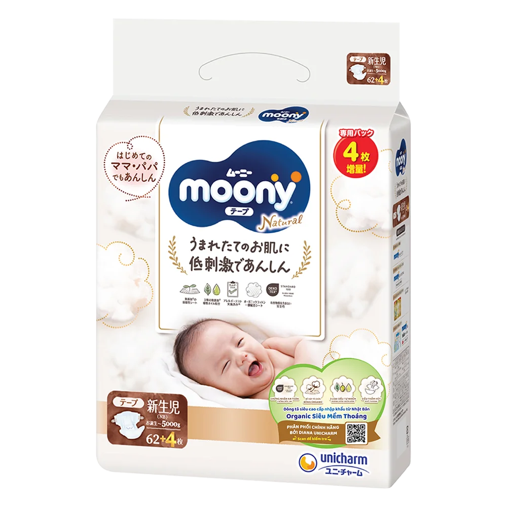 Combo 2 Tã dán Moony Natural (NB, 62 miếng + 4 miếng)