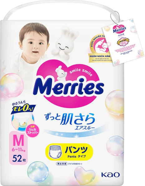 Tã quần Merries (M, 6-11kg, 52 miếng) (giao bao bì ngẫu nhiên)