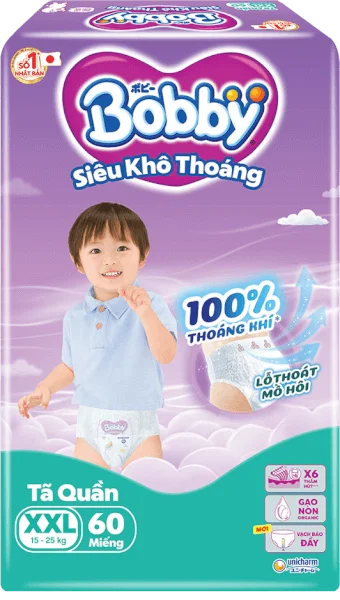 Tã quần Bobby size XXL, 60 miếng (giao bao bì ngẫu nhiên)