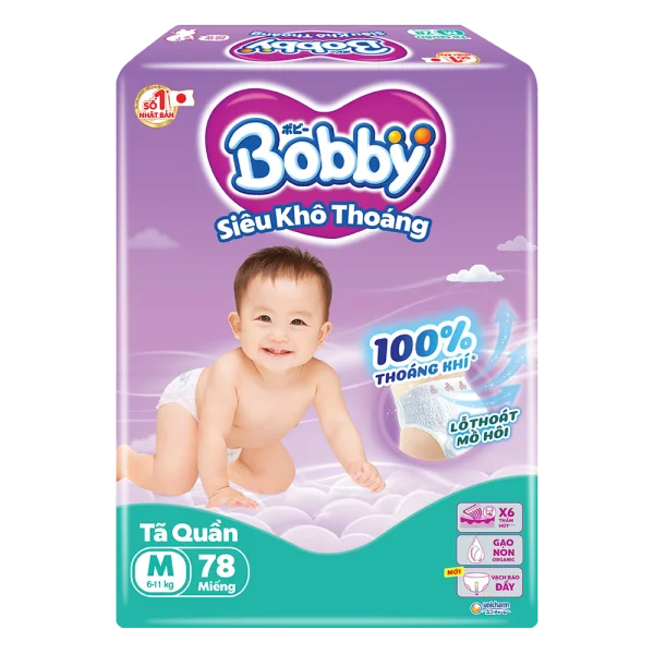 Combo 2 Tã quần Bobby size M, 78 miếng + 6 miếng