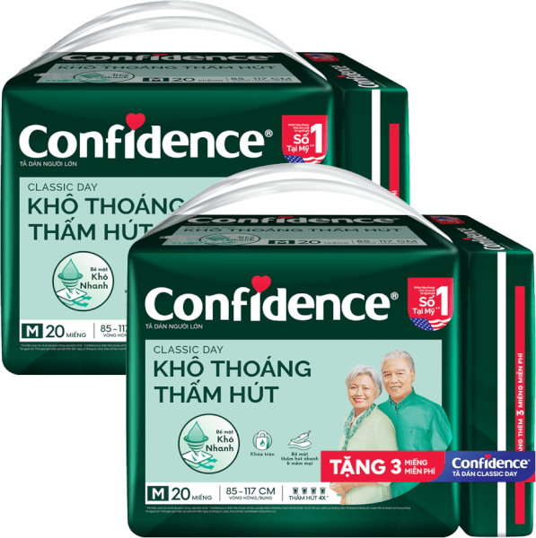 Combo 2 Tã dán người lớn Confidence Khô thoáng, thấm hút (size M, 20M)
