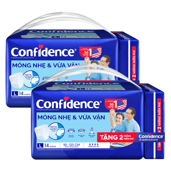Combo 2 Tã quần người lớn Confidence Mỏng nhẹ & vừa vặn (size L, 14M)