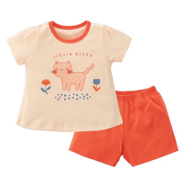 Bộ bé gái ngắn Animo Easy LU0325012 (1-4Y,Kem-hồng, TT02)