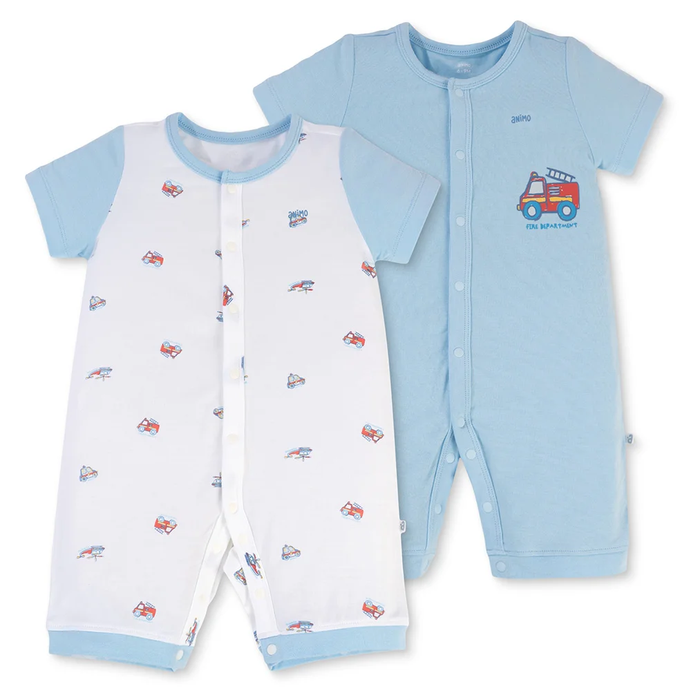 Set 2 Bodysuit modal kháng khuẩn đùi Animo VD0225020 (0-12M,Xanh-trắng,TT06)