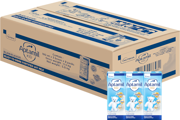 Thùng Sữa dinh dưỡng pha sẵn Aptamil Kid 180ml, lốc 3 hộp (Từ 1 tuổi)