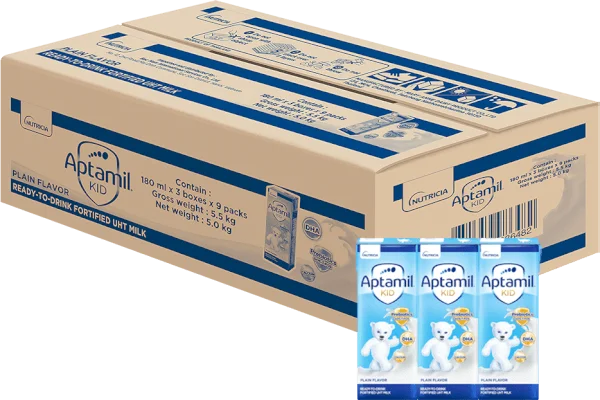 Thùng Sữa dinh dưỡng pha sẵn Aptamil Kid 180ml, lốc 3 hộp (Từ 1 tuổi)