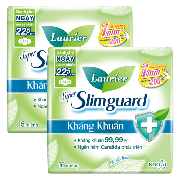 Combo 2 Băng vệ sinh Laurier Super SlimGuard kháng khuẩn 22,5cm 16 miếng