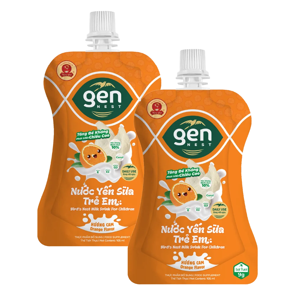 Combo 2 Gennest Nước Yến Sữa Trẻ Em Hương Cam