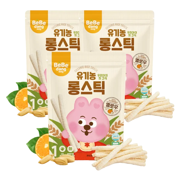 Combo 3 Bánh Gạo Lứt Hữu Cơ Bebedang Hình Que Dài Vị Quýt & Gạo Lứt